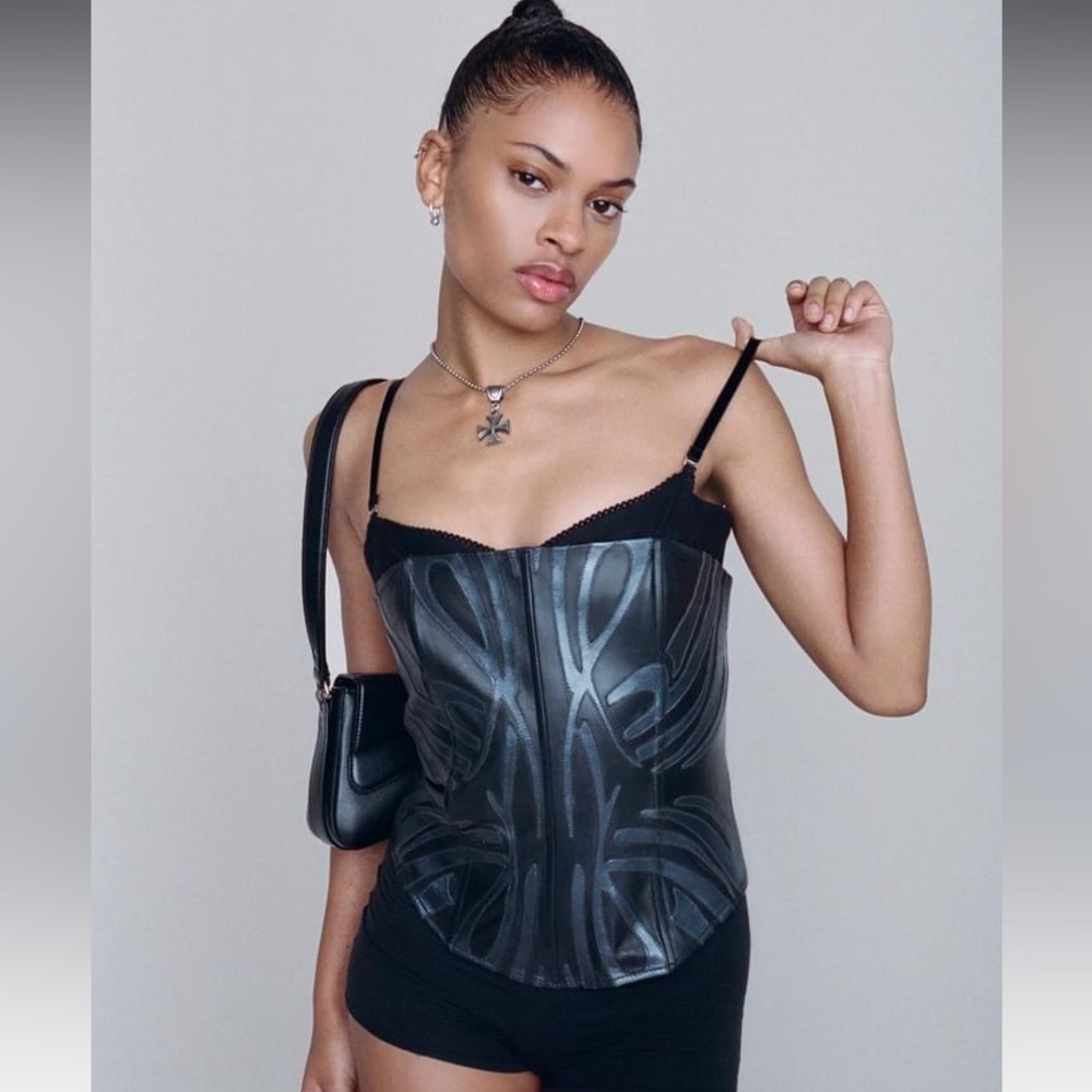 MIAOU Chuck Corset Leather Lace Top